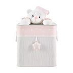 Danya B. Collapsible Bamboo Kids' Laundry Hamper Toy Storage with Handles Pink and Cream Teddy Bear
