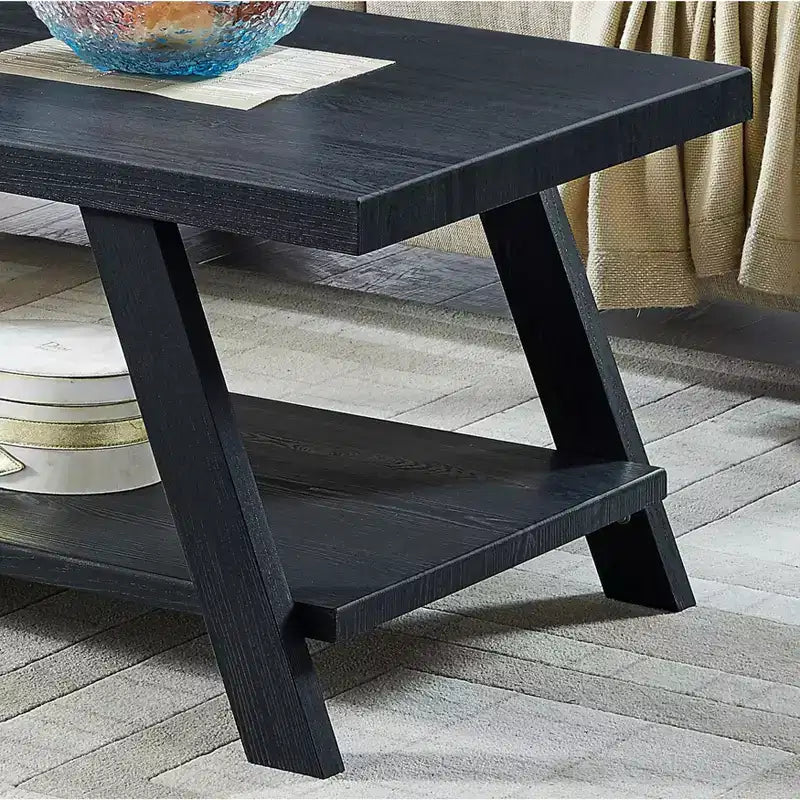 Tavolino da caffè Athens Contemporary con ripiano in legno replicato e finitura nera