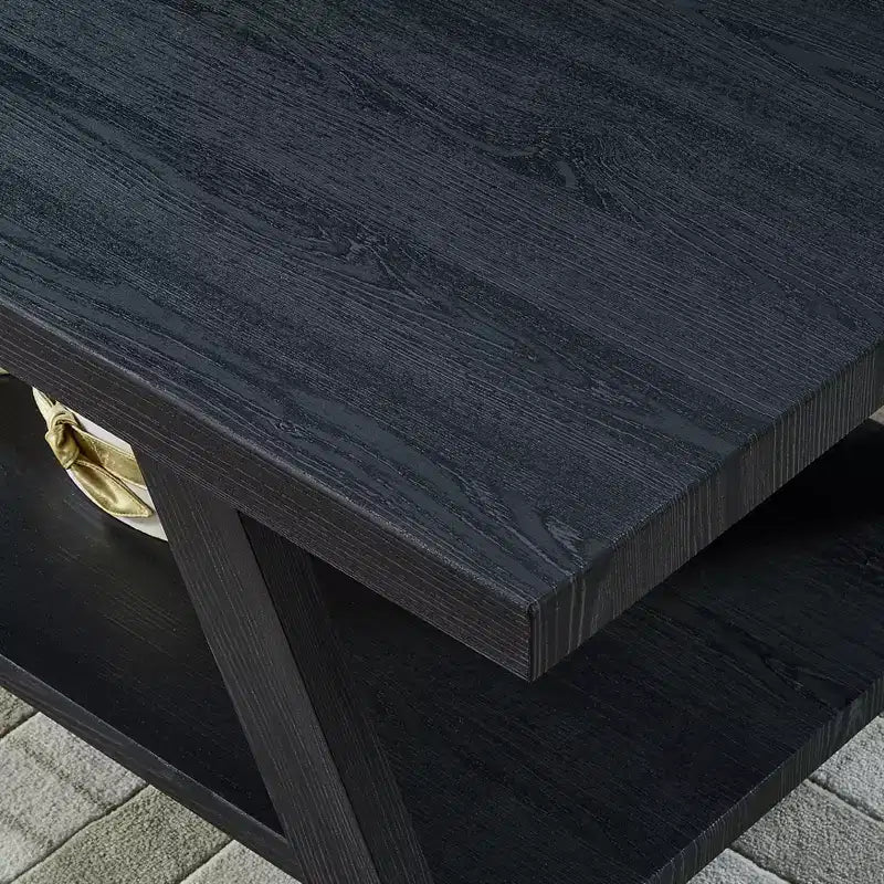 Tavolino da caffè Athens Contemporary con ripiano in legno replicato e finitura nera