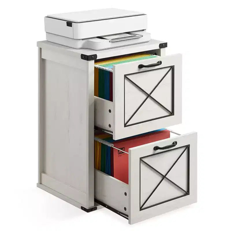 Schedario, schedario con 2 cassetti, mobile stampante, adatto per fogli A4, formato Letter, cartelle sospese, stile moderno da fattoria