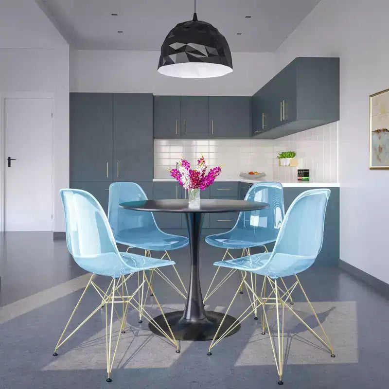 Cresco Sedie da pranzo moderne in acrilico (set da 4) Base cromata dorata Eiffel, Sedie d'accento eleganti per sale da pranzo e cucine contemporanee