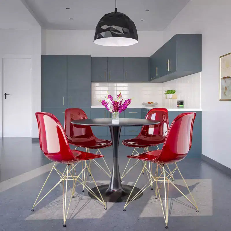 Cresco Sedie da pranzo moderne in acrilico (set da 4) Base cromata dorata Eiffel, Sedie d'accento eleganti per sale da pranzo e cucine contemporanee
