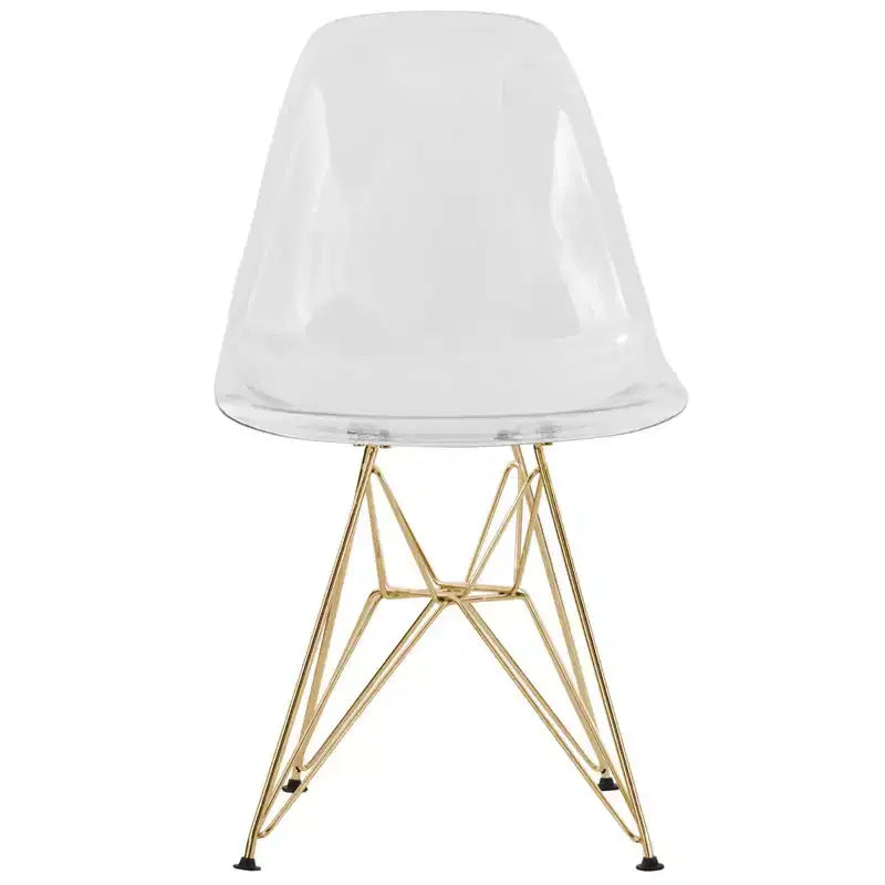 Cresco Sedie da pranzo moderne in acrilico (set da 4) Base cromata dorata Eiffel, Sedie d'accento eleganti per sale da pranzo e cucine contemporanee