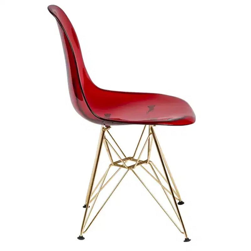 Cresco Sedie da pranzo moderne in acrilico (set da 4) Base cromata dorata Eiffel, Sedie d'accento eleganti per sale da pranzo e cucine contemporanee