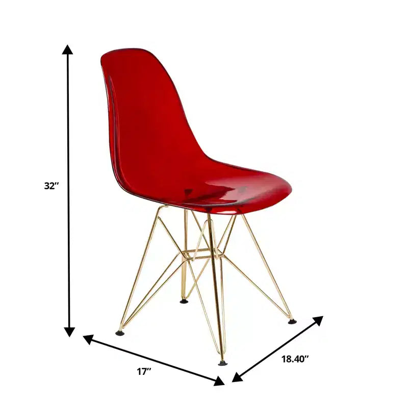 Cresco Sedie da pranzo moderne in acrilico (set da 4) Base cromata dorata Eiffel, Sedie d'accento eleganti per sale da pranzo e cucine contemporanee