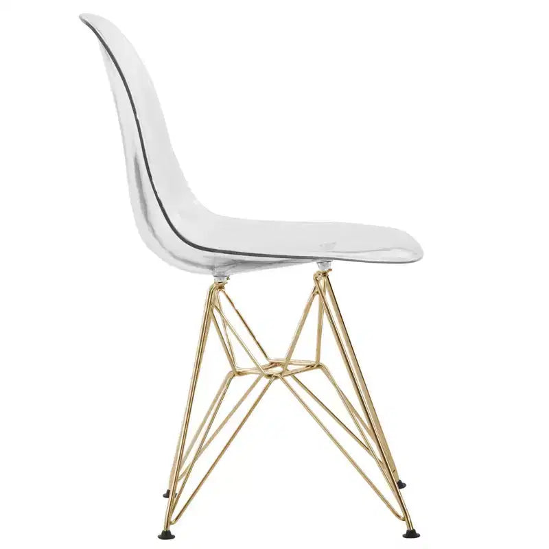 Cresco Sedie da pranzo moderne in acrilico (set da 4) Base cromata dorata Eiffel, Sedie d'accento eleganti per sale da pranzo e cucine contemporanee