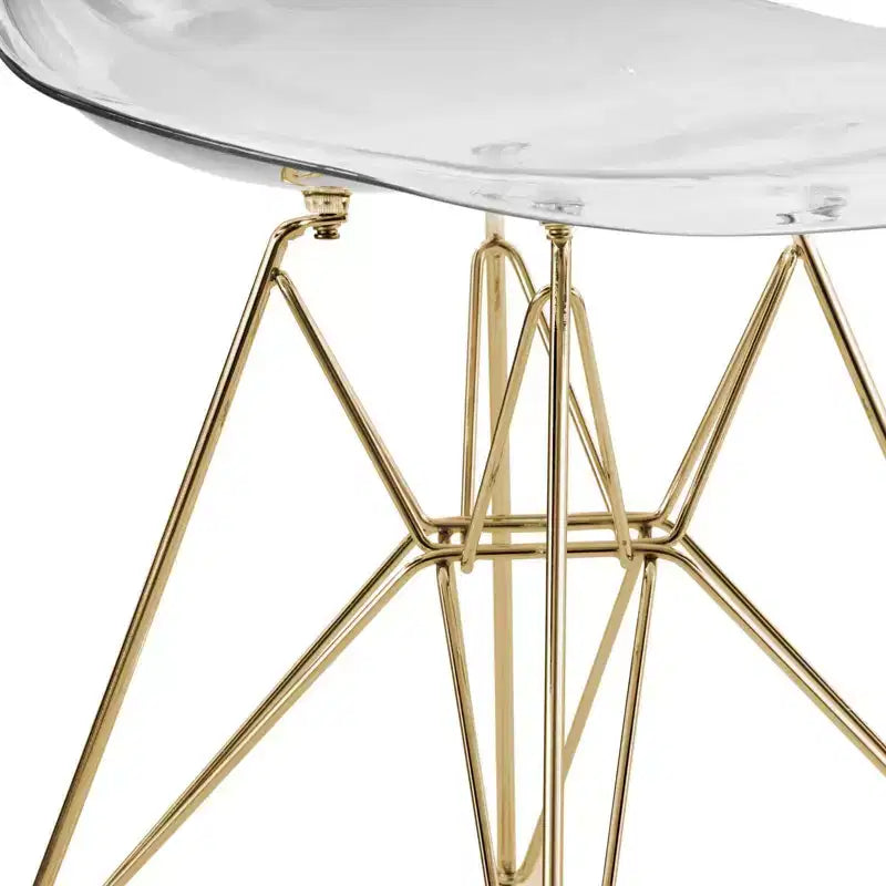 Cresco Sedie da pranzo moderne in acrilico (set da 4) Base cromata dorata Eiffel, Sedie d'accento eleganti per sale da pranzo e cucine contemporanee
