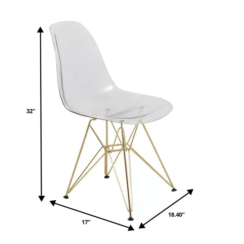 Cresco Sedie da pranzo moderne in acrilico (set da 4) Base cromata dorata Eiffel, Sedie d'accento eleganti per sale da pranzo e cucine contemporanee