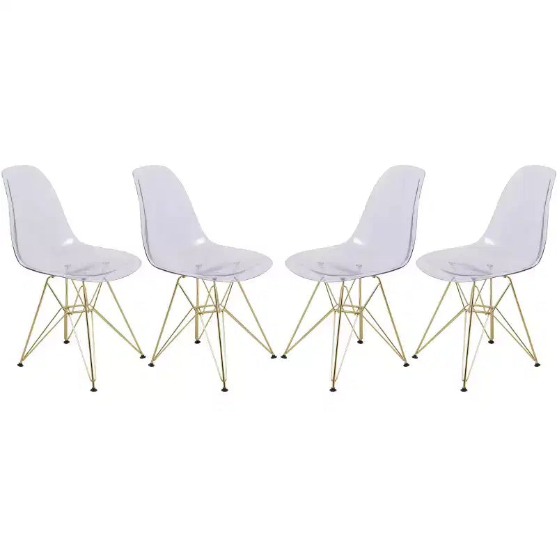 LeisureMod Cresco Modern Acrylic Dining Chairs (Set of 4)  Eiffel Gold Chrome Base, Stylish Accent Chairs for Contemporary Dining Rooms & Kitchens
