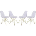 LeisureMod Cresco Modern Acrylic Dining Chairs (Set of 4)  Eiffel Gold Chrome Base, Stylish Accent Chairs for Contemporary Dining Rooms & Kitchens