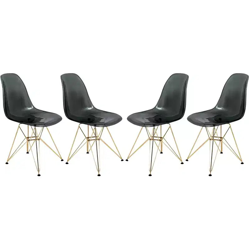 Cresco Sedie da pranzo moderne in acrilico (set da 4) Base cromata dorata Eiffel, Sedie d'accento eleganti per sale da pranzo e cucine contemporanee