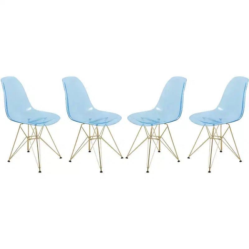 Cresco Sedie da pranzo moderne in acrilico (set da 4) Base cromata dorata Eiffel, Sedie d'accento eleganti per sale da pranzo e cucine contemporanee