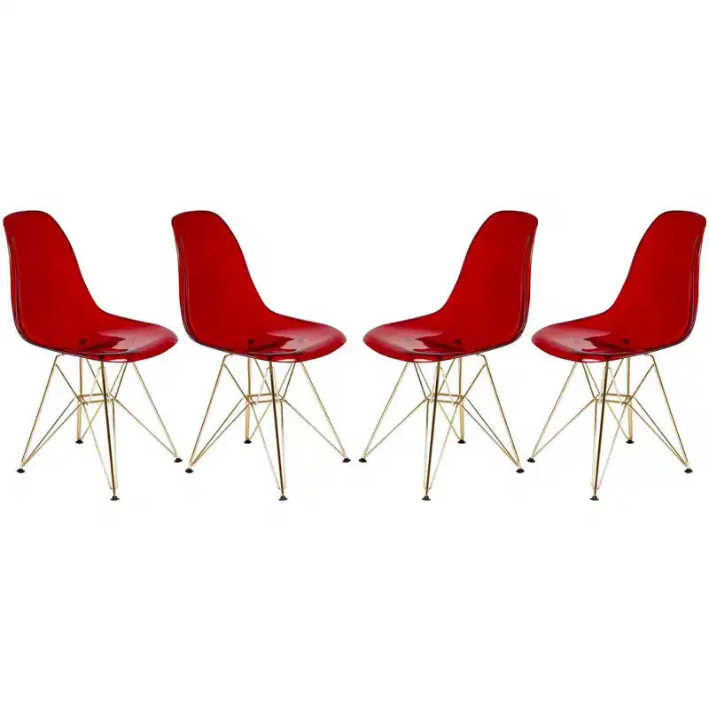 Cresco Sedie da pranzo moderne in acrilico (set da 4) Base cromata dorata Eiffel, Sedie d'accento eleganti per sale da pranzo e cucine contemporanee