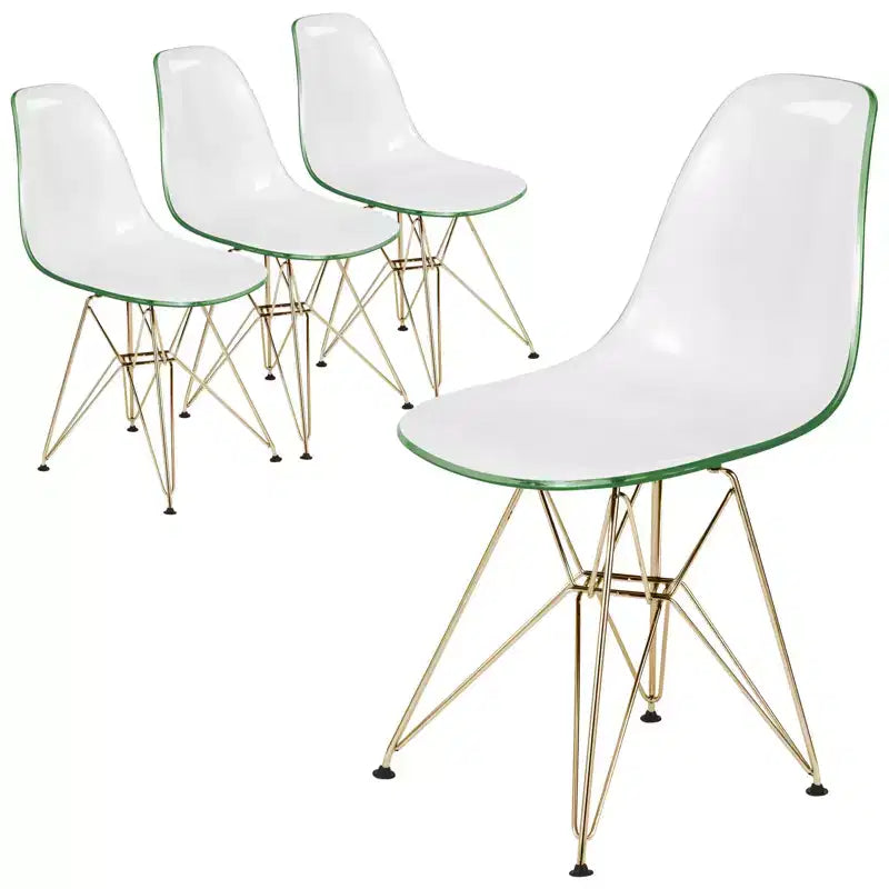 Cresco Sedie da pranzo moderne in acrilico (set da 4) Base cromata dorata Eiffel, Sedie d'accento eleganti per sale da pranzo e cucine contemporanee