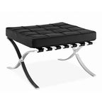 Poggiapiedi Pouf in Vera Pelle Nera e Argento, con Bottoni, 24"