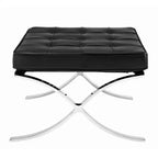 Poggiapiedi Pouf in Vera Pelle Nera e Argento, con Bottoni, 24"