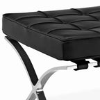 Poggiapiedi Pouf in Vera Pelle Nera e Argento, con Bottoni, 24"