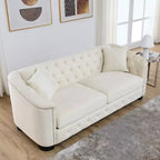 Divano Chesterfield Moderno in Velluto da 77 Pollici, Divano a 3 Posti, Schienale Trapuntato Rivestito con Braccioli Chiodati e 2 Cuscini per Soggiorno