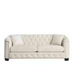 Divano Chesterfield Moderno in Velluto da 77 Pollici, Divano a 3 Posti, Schienale Trapuntato Rivestito con Braccioli Chiodati e 2 Cuscini per Soggiorno