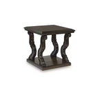 Signature Design by Ashley Maylee Square End Table with Ornate Scrolled Legs, Traditional Style, 24 Height, Dark Brown Finish