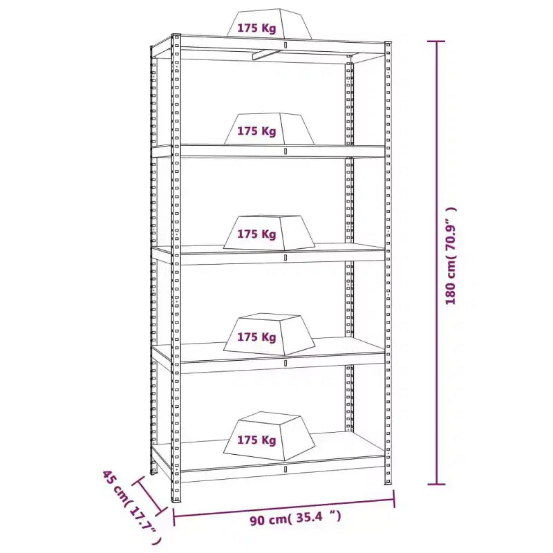 Scaffale a 5 ripiani resistente in acciaio e legno ingegnerizzato, grigio