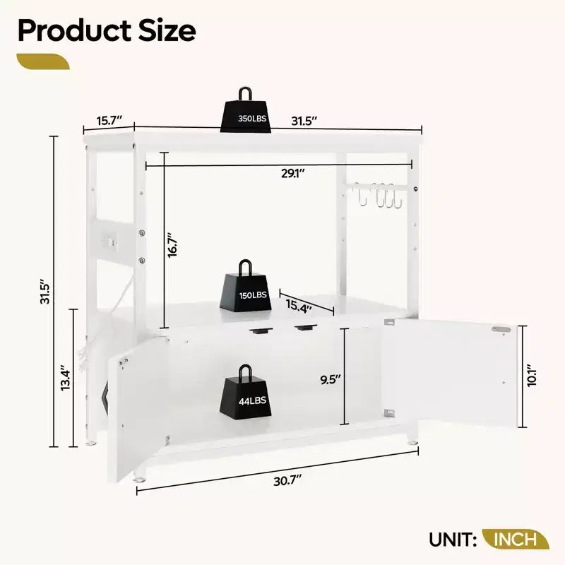 Supporto per acquario da galloni con presa di corrente, Scaffale nero per acquario con armadietti, Supporto rettangolare per acquario con piedino regolabile e 4 ganci