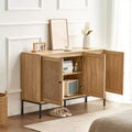 Mobiletto in Rattan, Mobile Credenza in Rattan con 3 Ante Magnetiche e Ripiani Regolabili, Credenza a Buffet per Ingresso, Corridoio