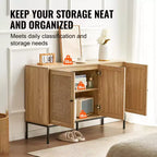 Mobiletto in Rattan, Mobile Credenza in Rattan con 3 Ante Magnetiche e Ripiani Regolabili, Credenza a Buffet per Ingresso, Corridoio