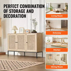 Mobiletto in Rattan, Mobile Credenza in Rattan con 3 Ante Magnetiche e Ripiani Regolabili, Credenza a Buffet per Ingresso, Corridoio