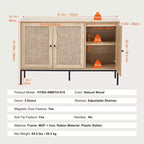 Mobiletto in Rattan, Mobile Credenza in Rattan con 3 Ante Magnetiche e Ripiani Regolabili, Credenza a Buffet per Ingresso, Corridoio