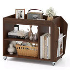 Costway Side End Table 3-Tier Bookshelf with Universal Wheels Rolling Nightstand Walnut Brown/White
