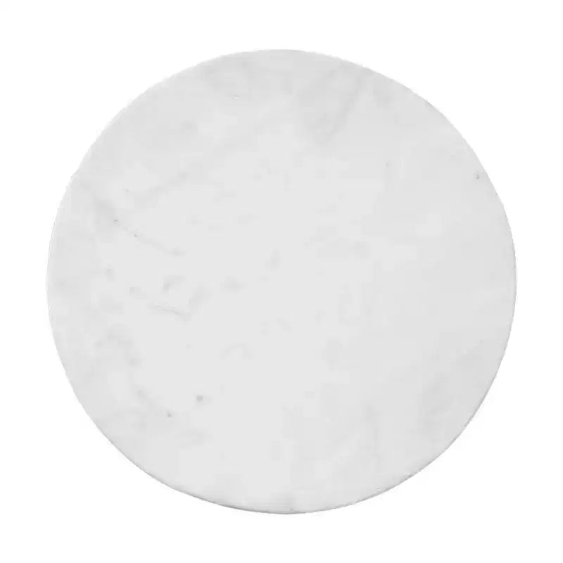 Tavolino da 42 cm con piano rotondo in vero marmo bianco e base artigianale in legno di mango
