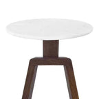 Tavolino da 42 cm con piano rotondo in vero marmo bianco e base artigianale in legno di mango