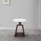 Tavolino da 42 cm con piano rotondo in vero marmo bianco e base artigianale in legno di mango