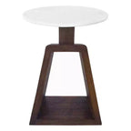 Tavolino da 42 cm con piano rotondo in vero marmo bianco e base artigianale in legno di mango