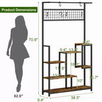 Scaffale per piante da interno a 7 ripiani con luci di crescita e ganci appendiabiti, supporto per piante alto in metallo per bonsai, fiori e decorazioni, organizer per balcone e soggiorno