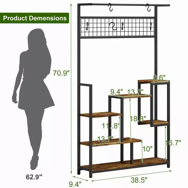 Scaffale per piante da interno a 7 ripiani con luci di crescita e ganci appendiabiti, supporto per piante alto in metallo per bonsai, fiori e decorazioni, organizer per balcone e soggiorno