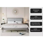 Letto a piattaforma Queen/King con struttura in legno massello moderna imbottita e testiera trapuntata quadrata, silenzioso, facile da montare