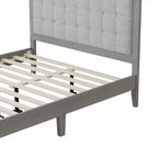 Letto a piattaforma Queen/King con struttura in legno massello moderna imbottita e testiera trapuntata quadrata, silenzioso, facile da montare