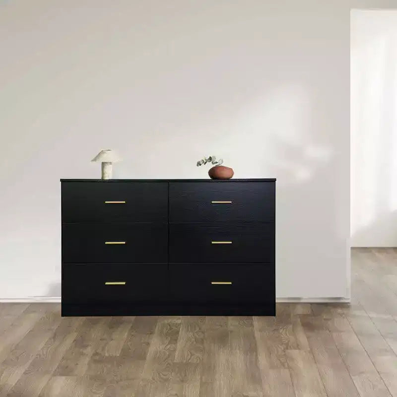 Comodino cassettiera minimalista per camera da letto con 6 cassetti, maniglie dorate, ampio contenitore per soggiorno, corridoio, camera dei bambini