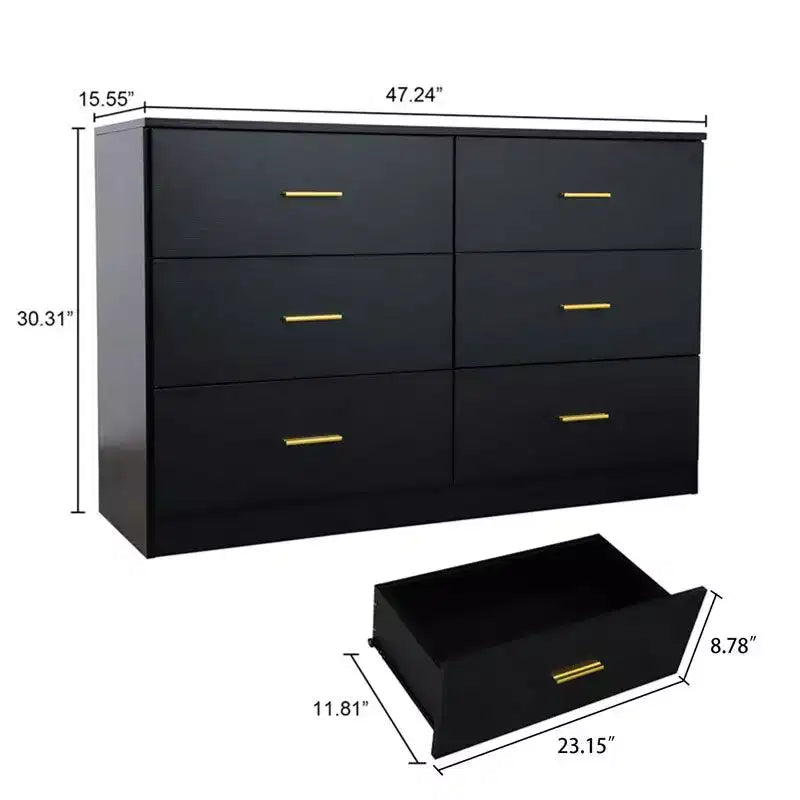 Comodino cassettiera minimalista per camera da letto con 6 cassetti, maniglie dorate, ampio contenitore per soggiorno, corridoio, camera dei bambini
