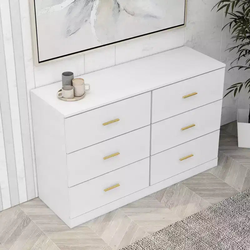 Comodino cassettiera minimalista per camera da letto con 6 cassetti, maniglie dorate, ampio contenitore per soggiorno, corridoio, camera dei bambini