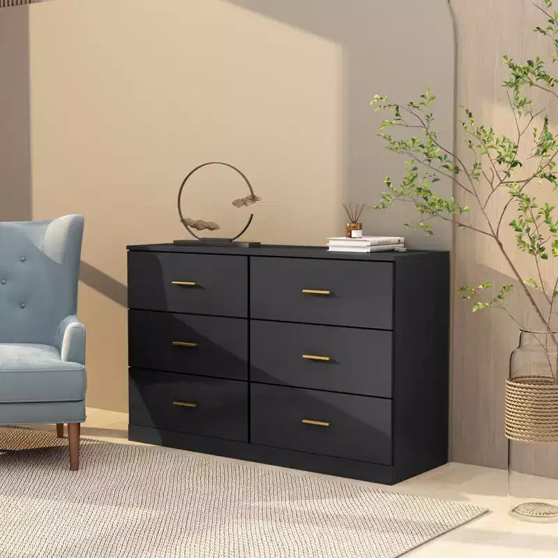 Comodino cassettiera minimalista per camera da letto con 6 cassetti, maniglie dorate, ampio contenitore per soggiorno, corridoio, camera dei bambini