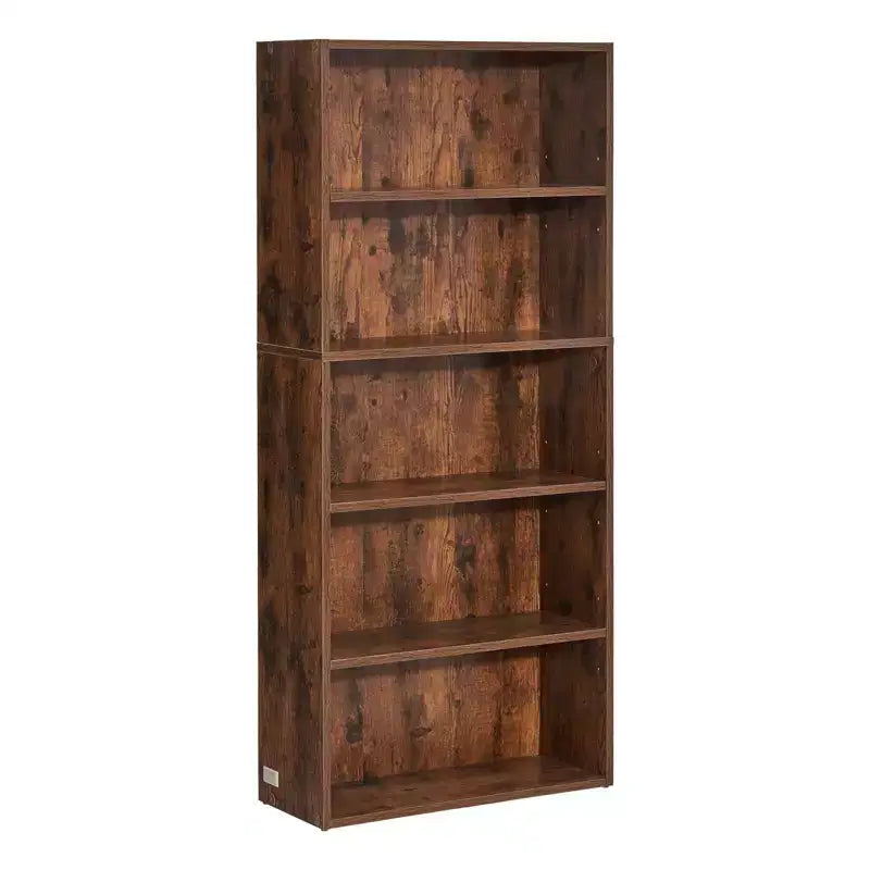 Libreria Stretta in Legno a 5 Ripiani, Alta 134 cm, Scaffale Aperto Regolabile, Autoportante, per Camera da Letto/Soggiorno/Ufficio/Biblioteca, Marrone