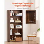 Libreria Stretta in Legno a 5 Ripiani, Alta 134 cm, Scaffale Aperto Regolabile, Autoportante, per Camera da Letto/Soggiorno/Ufficio/Biblioteca, Marrone