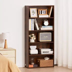 Libreria Stretta in Legno a 5 Ripiani, Alta 134 cm, Scaffale Aperto Regolabile, Autoportante, per Camera da Letto/Soggiorno/Ufficio/Biblioteca, Marrone