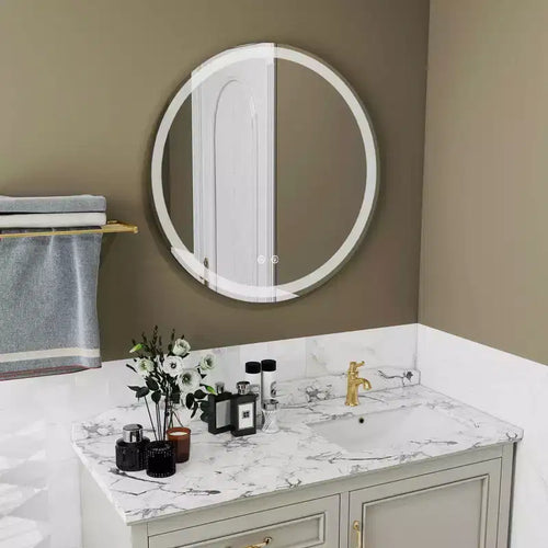 Specchio da bagno LED intelligente da 24 pollici antiappannamento, con doppia illuminazione circolare, 3 temperature di colore, dimmerabile con memoria