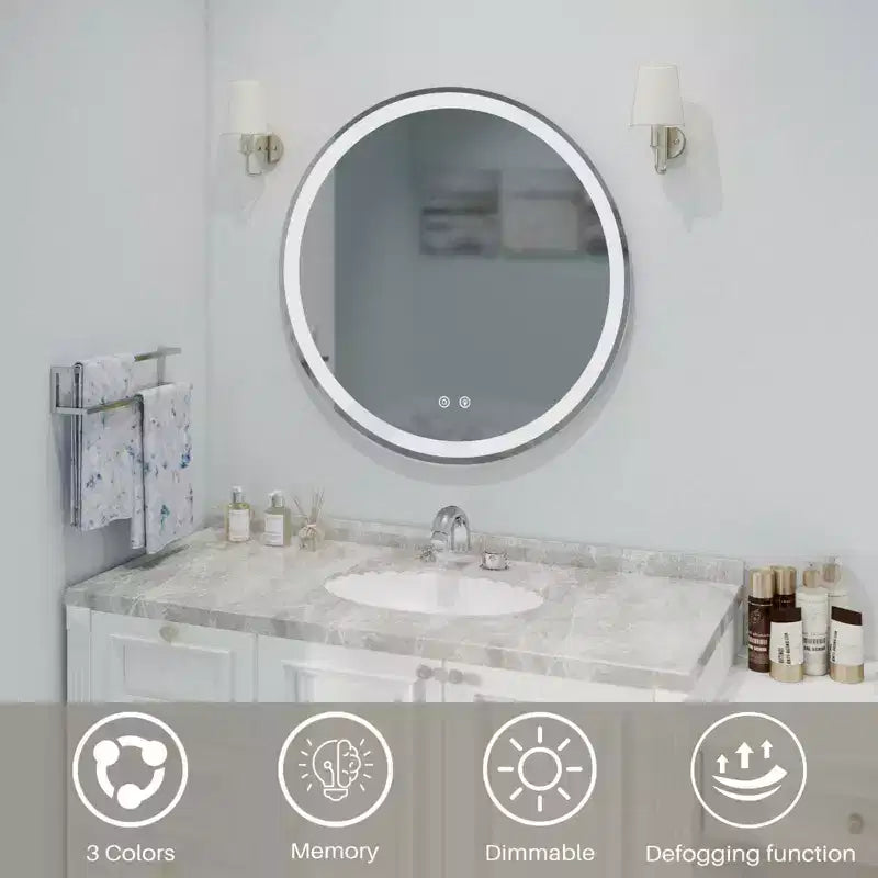 Specchio da bagno LED intelligente da 24 pollici antiappannamento, con doppia illuminazione circolare, 3 temperature di colore, dimmerabile con memoria
