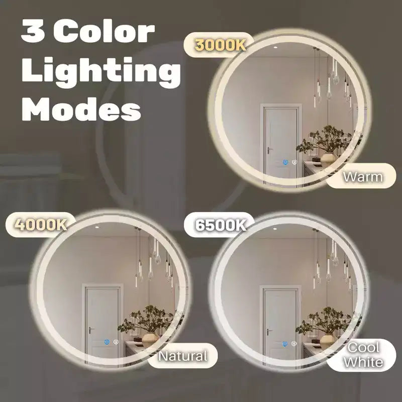 Specchio da bagno LED intelligente da 24 pollici antiappannamento, con doppia illuminazione circolare, 3 temperature di colore, dimmerabile con memoria