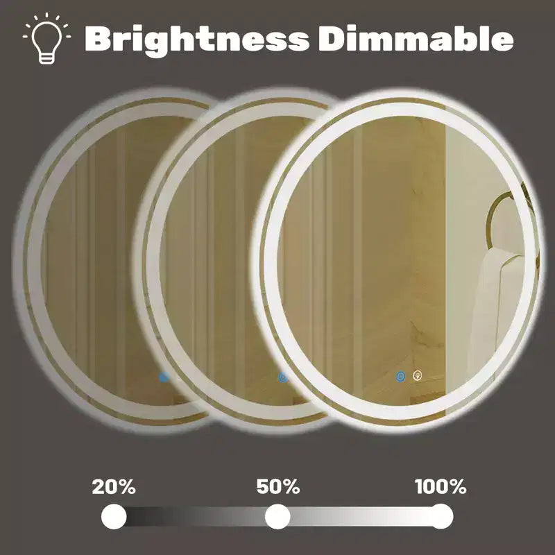 Specchio da bagno LED intelligente da 24 pollici antiappannamento, con doppia illuminazione circolare, 3 temperature di colore, dimmerabile con memoria